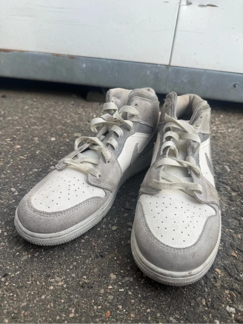 Jordan High-Top Sneakers in White and Light Gray